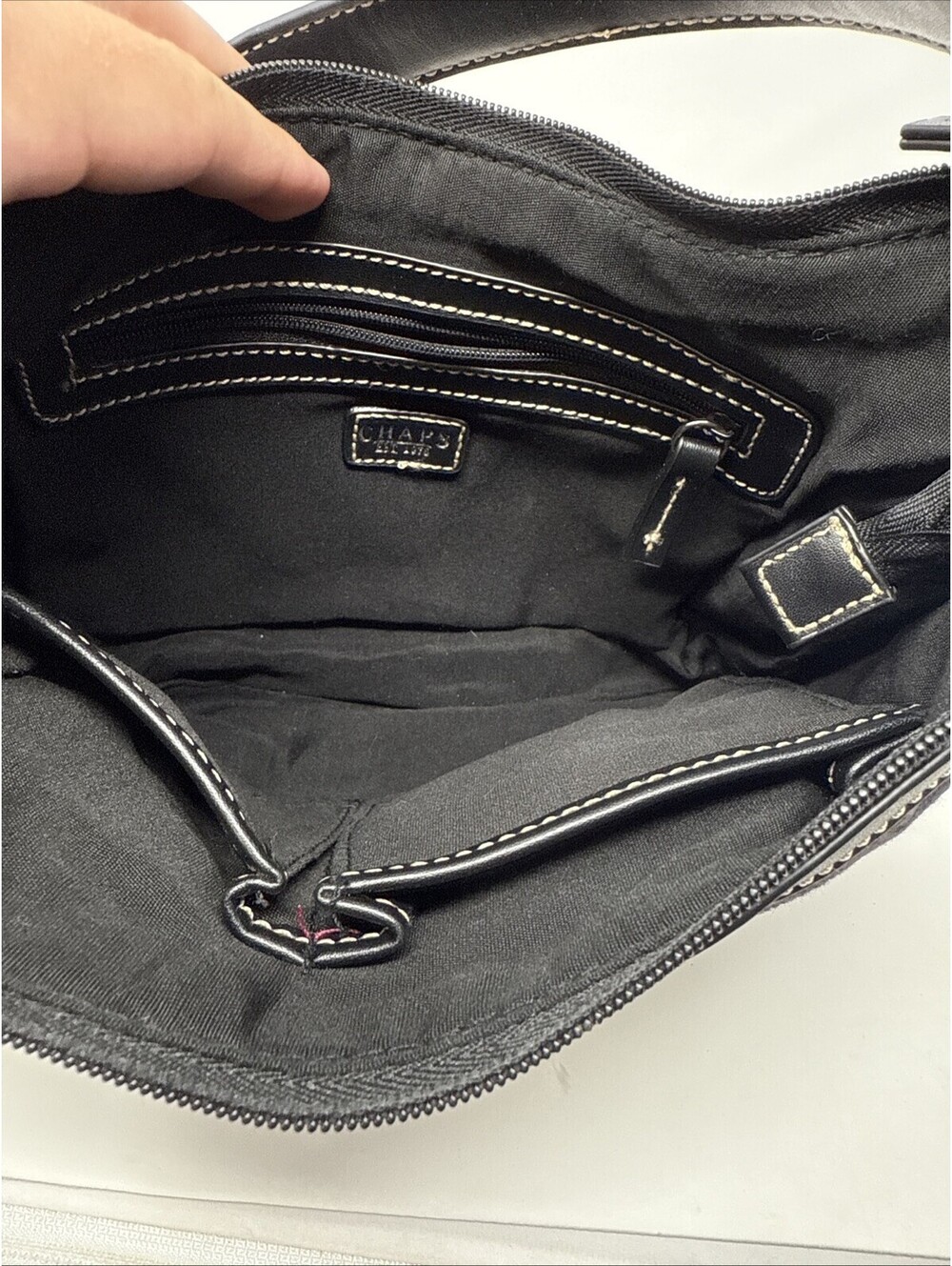 Chaps Black Handbag RN# 108833 Canvas/Leather - Picture 4 of 5